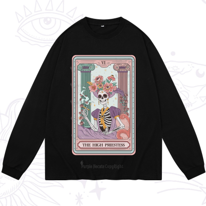 Purplehecate The High Priestess Skeleton Tarot Long Sleeve T-Shirt