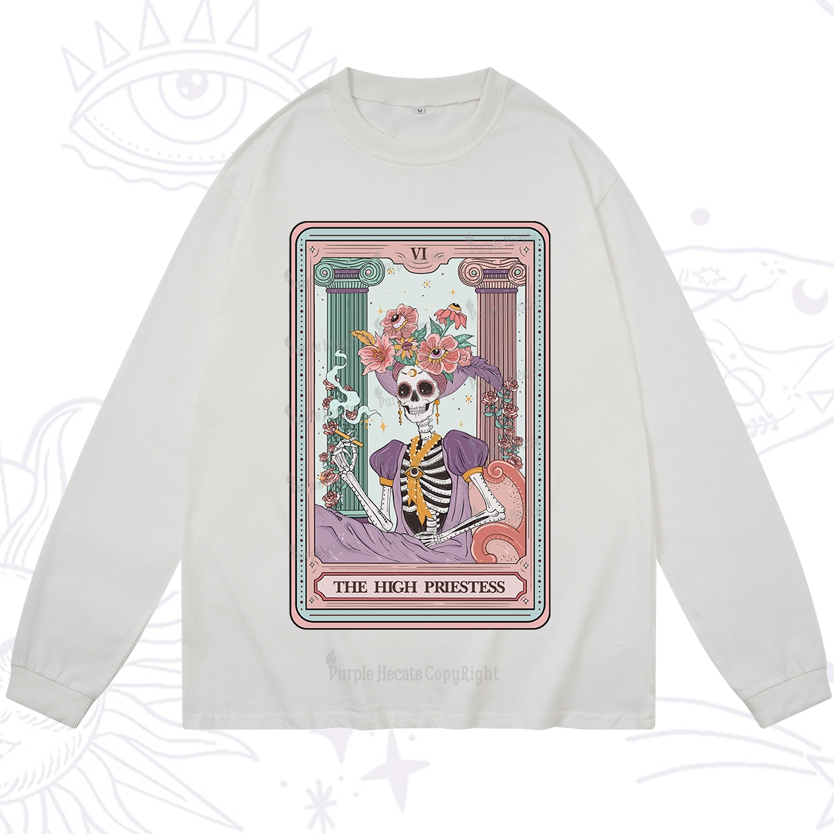 Purplehecate The High Priestess Skeleton Tarot Long Sleeve T-Shirt