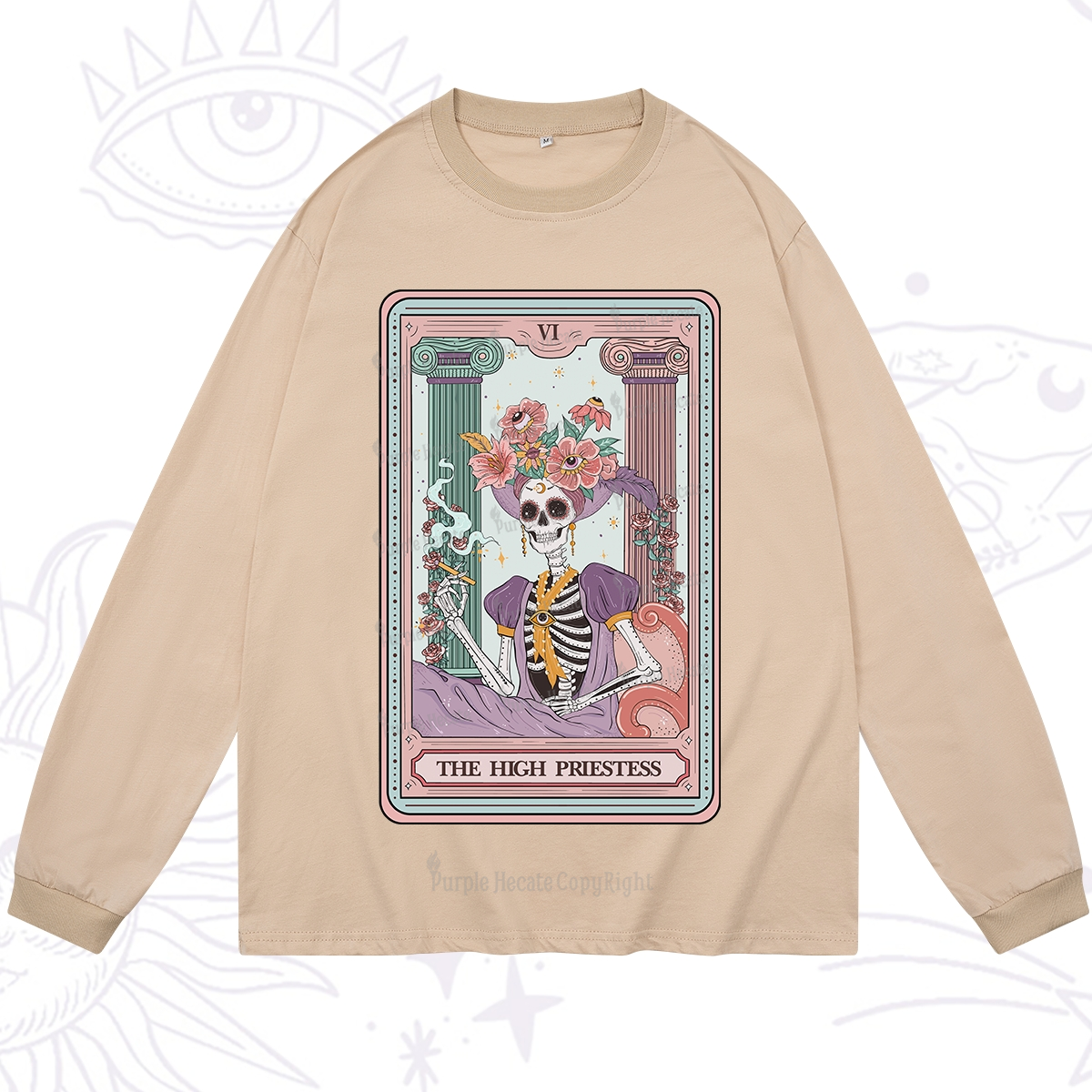 Purplehecate The High Priestess Skeleton Tarot Long Sleeve T-Shirt