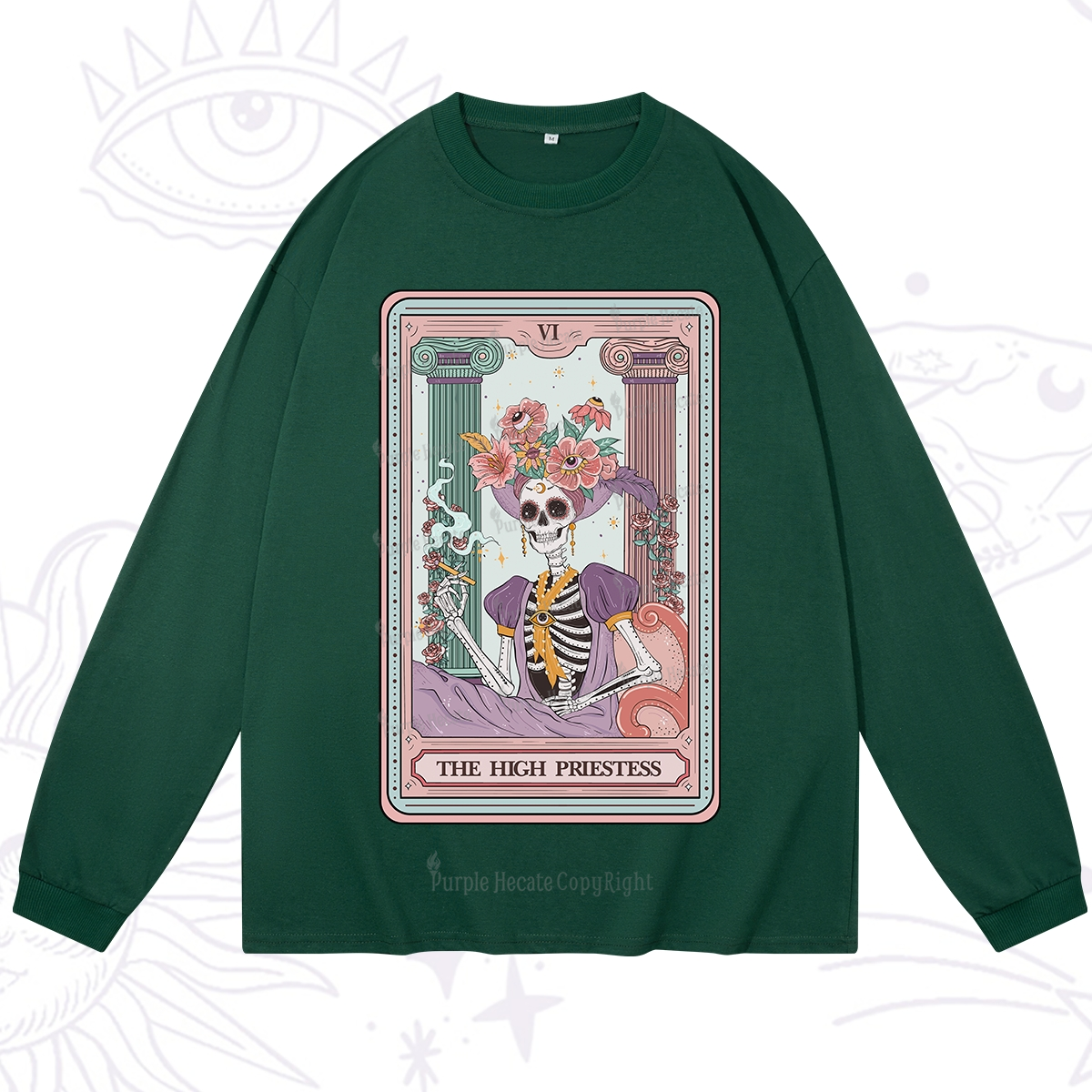 Purplehecate The High Priestess Skeleton Tarot Long Sleeve T-Shirt