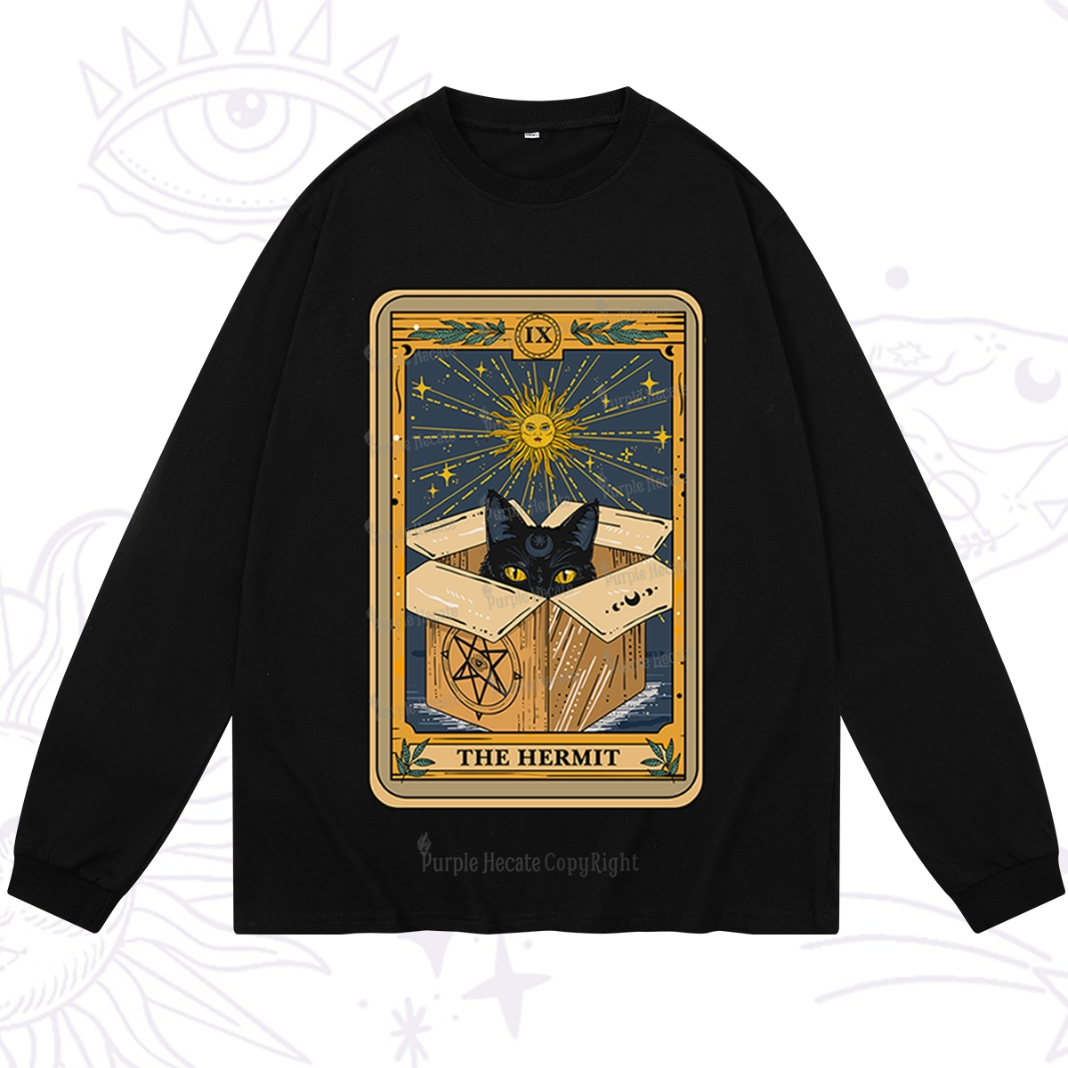 Purplehecate The Hermit Cat Tarot Card Long Sleeve T-Shirt