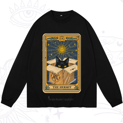 Purplehecate The Hermit Cat Tarot Card Long Sleeve T-Shirt