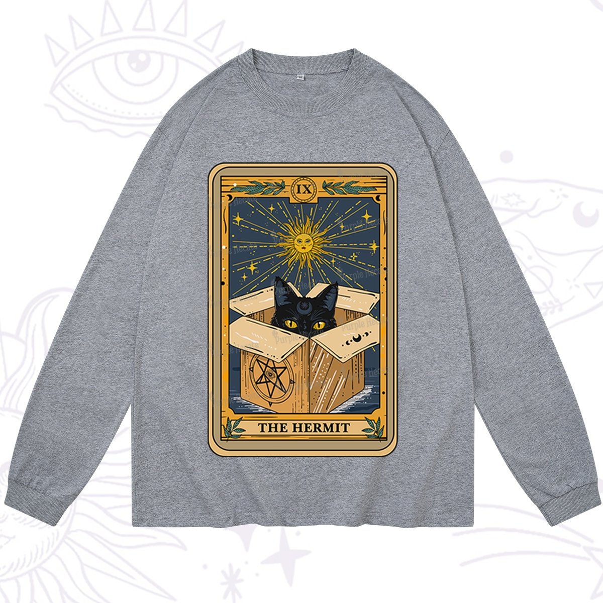 Purplehecate The Hermit Cat Tarot Card Long Sleeve T-Shirt