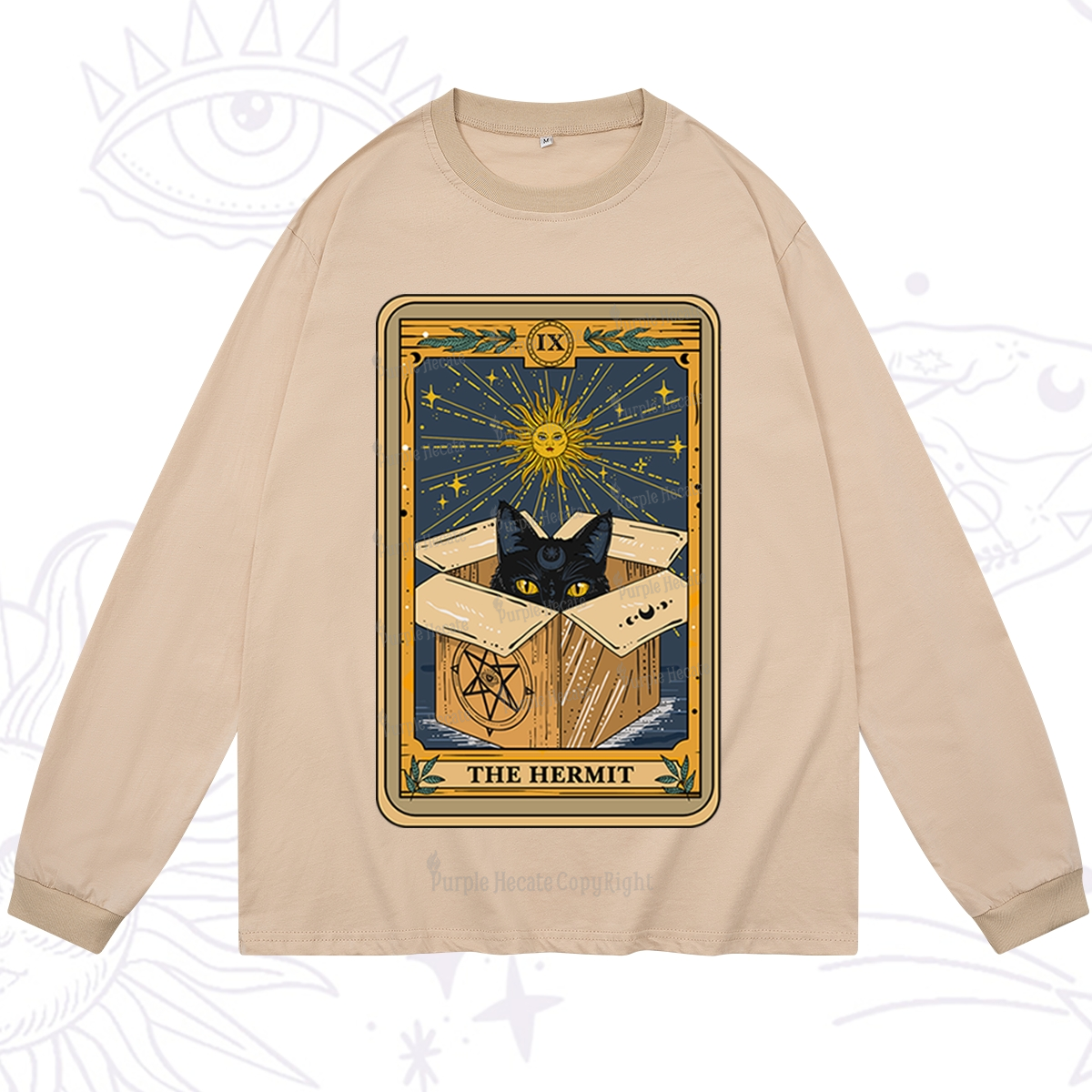 Purplehecate The Hermit Cat Tarot Card Long Sleeve T-Shirt