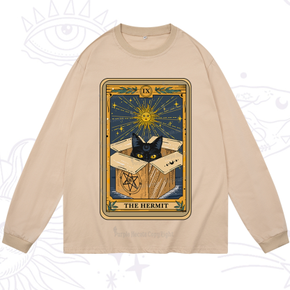 Purplehecate The Hermit Cat Tarot Card Long Sleeve T-Shirt