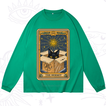 Purplehecate The Hermit Cat Tarot Card Long Sleeve T-Shirt