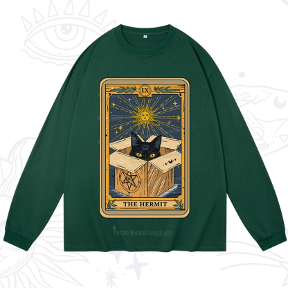 Purplehecate The Hermit Cat Tarot Card Long Sleeve T-Shirt