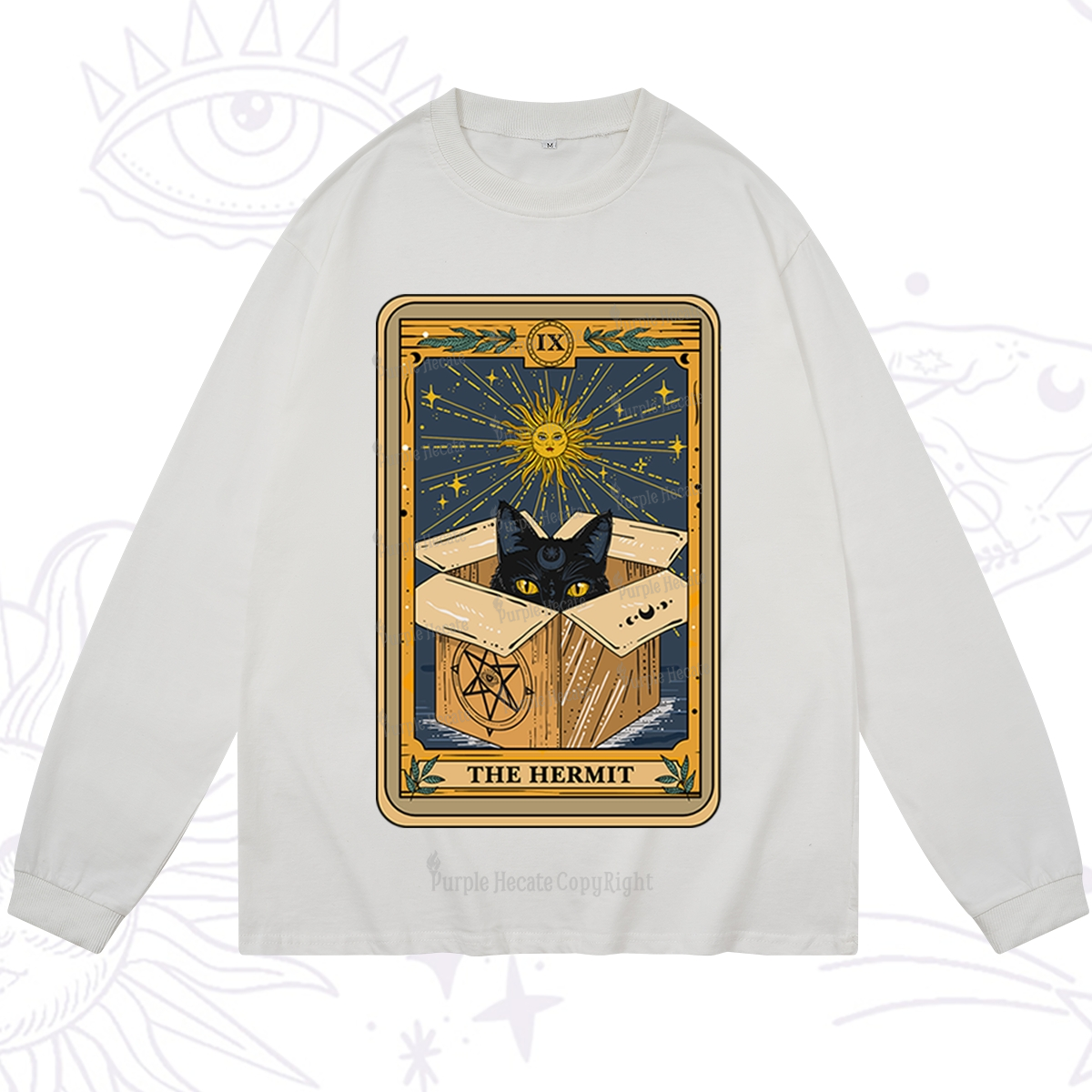 Purplehecate The Hermit Cat Tarot Card Long Sleeve T-Shirt