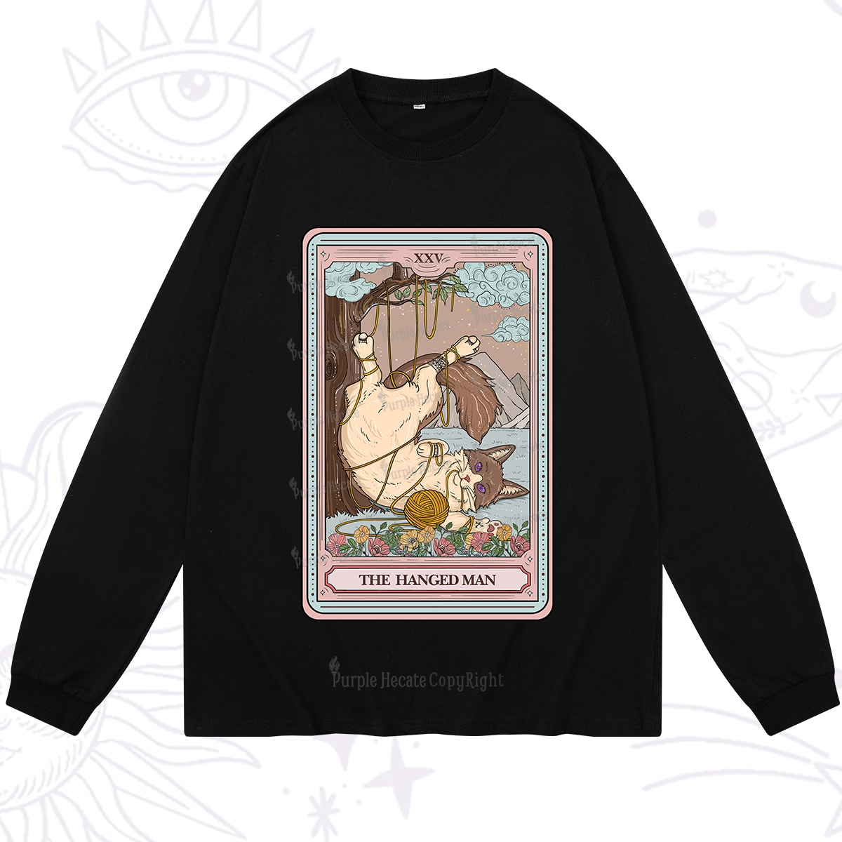 Purplehecate The Hanged Man Tarot Cat Long Sleeve T-Shirt