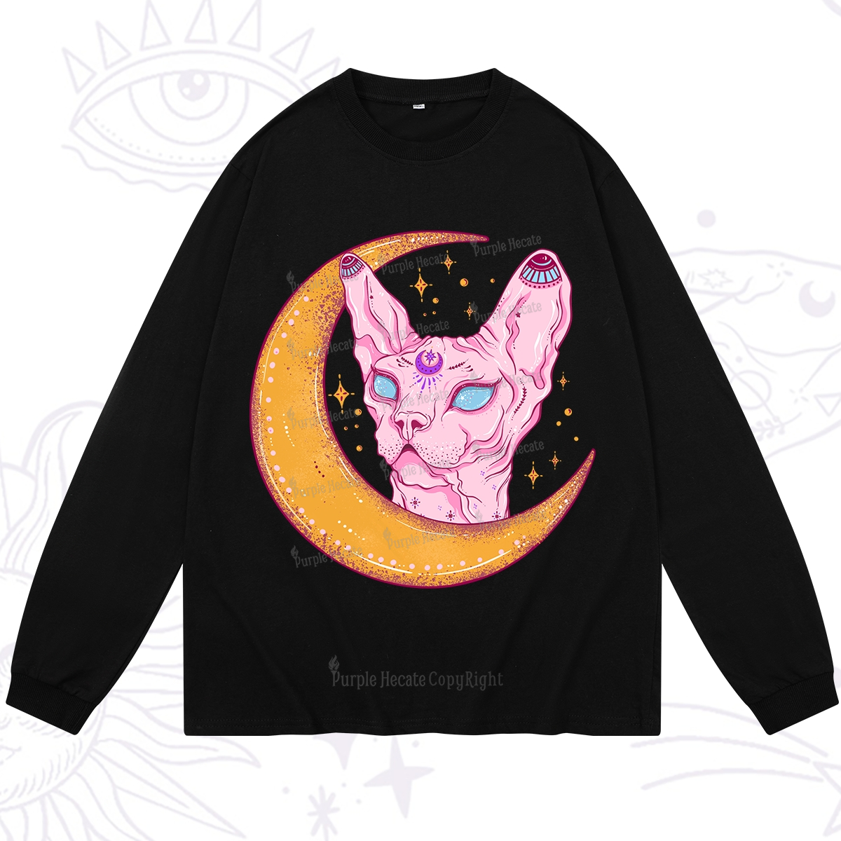 Purplehecate Mystical Witchy Cat Long Sleeve T-Shirt