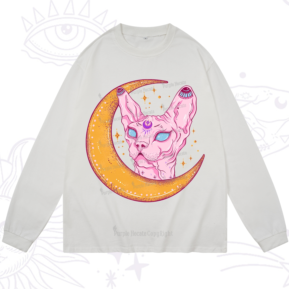 Purplehecate Mystical Witchy Cat Long Sleeve T-Shirt