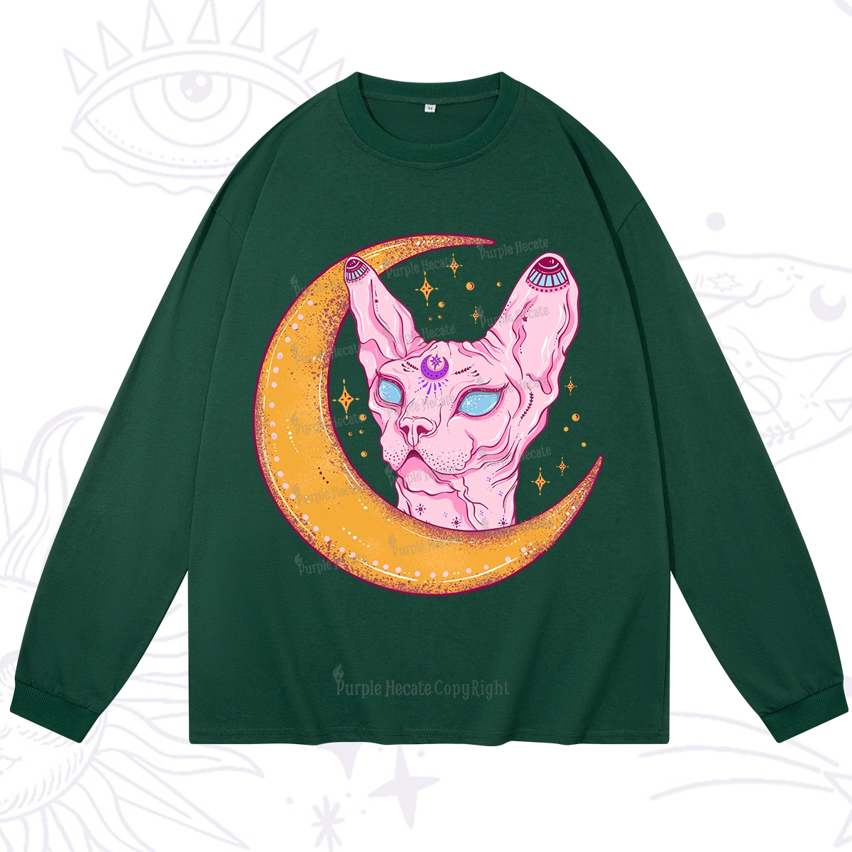Purplehecate Mystical Witchy Cat Long Sleeve T-Shirt