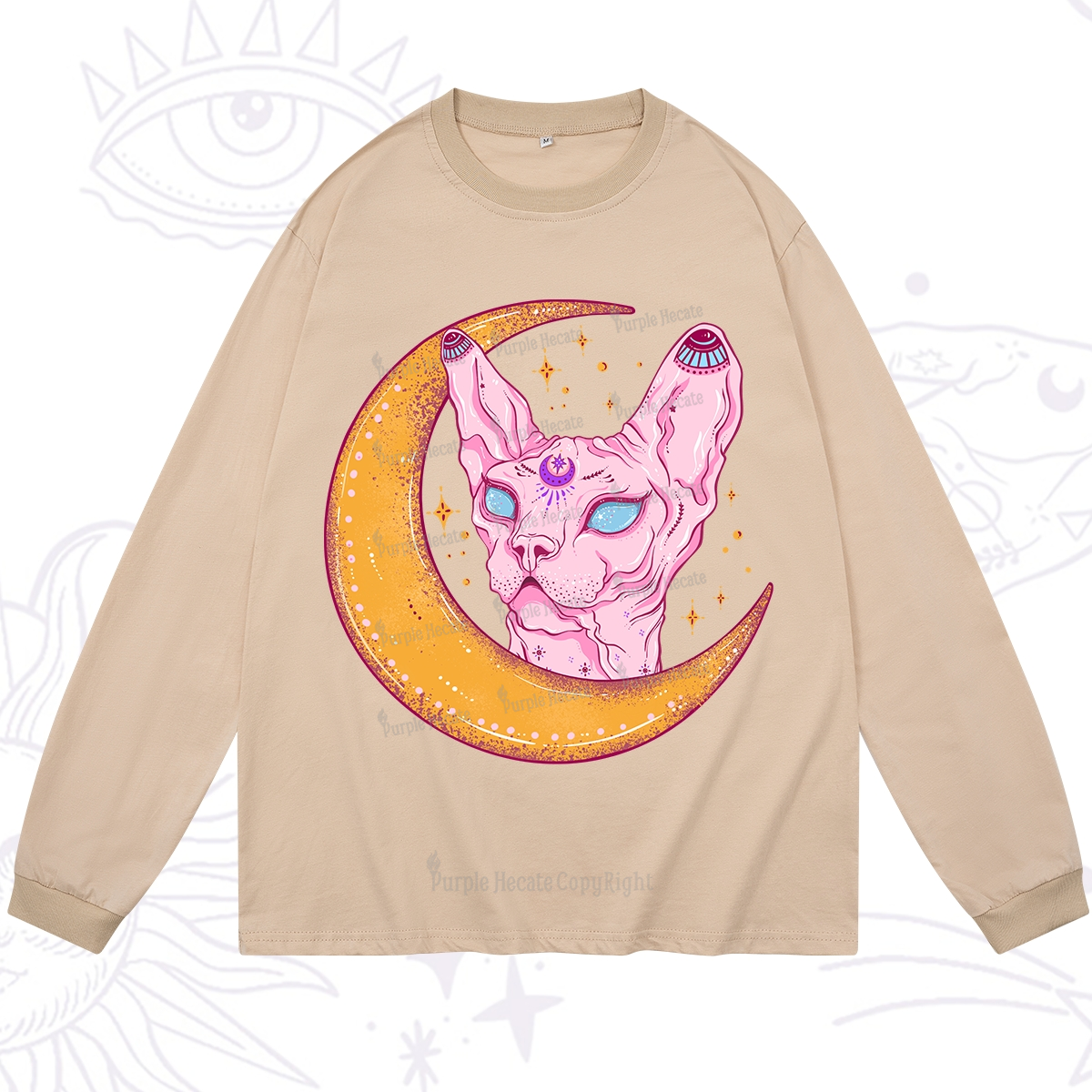 Purplehecate Mystical Witchy Cat Long Sleeve T-Shirt