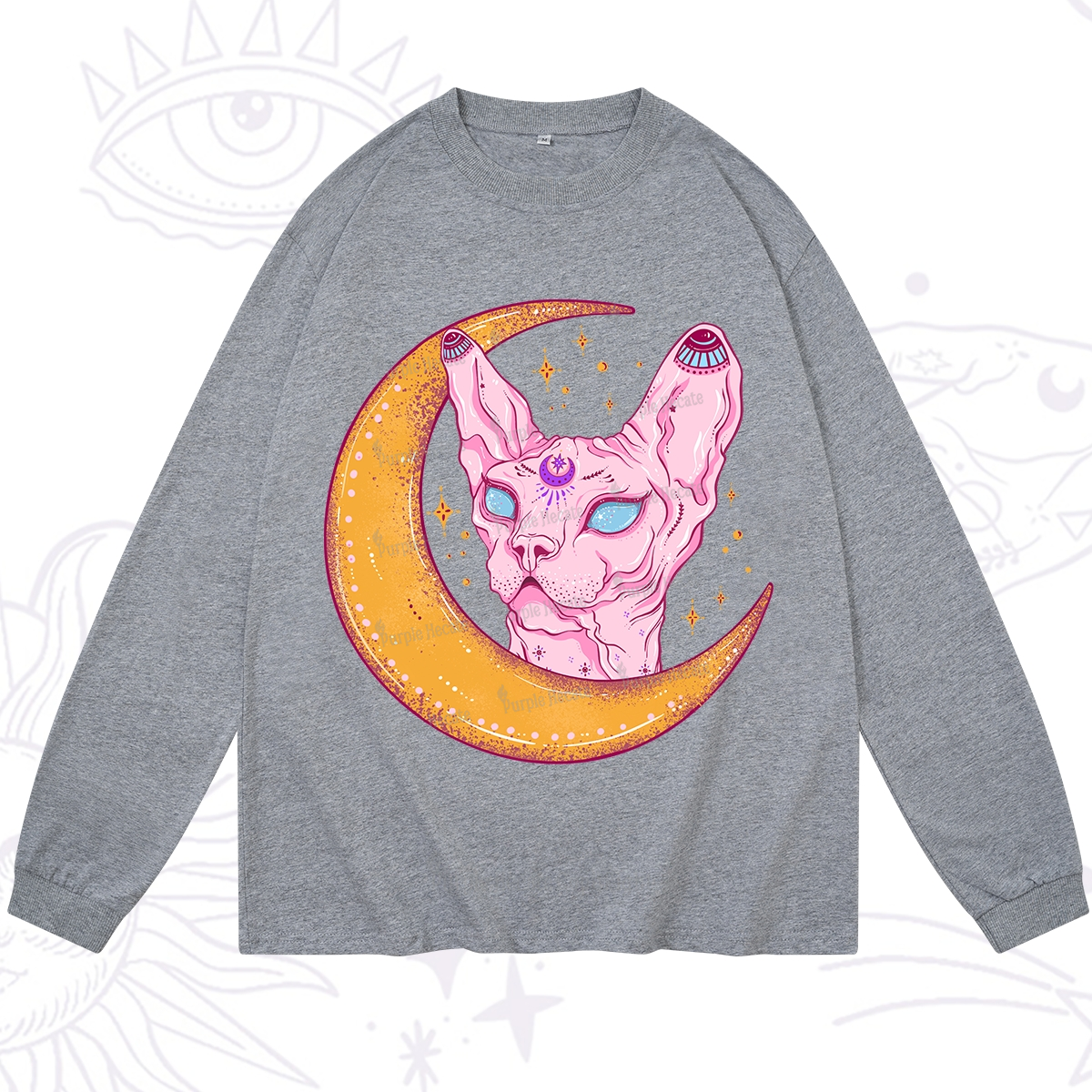Purplehecate Mystical Witchy Cat Long Sleeve T-Shirt