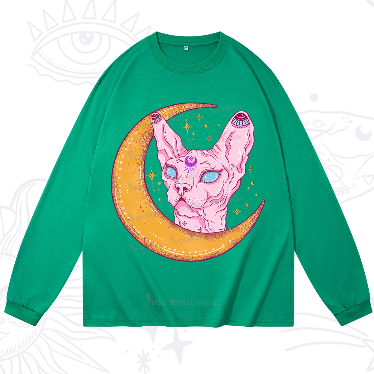 Purplehecate Mystical Witchy Cat Long Sleeve T-Shirt