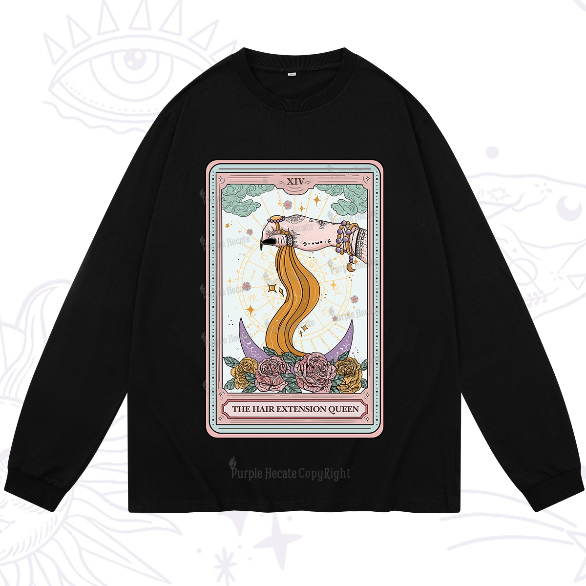 Purplehecate The Hair Extension Queen Tarot Card Long Sleeve T-Shirt