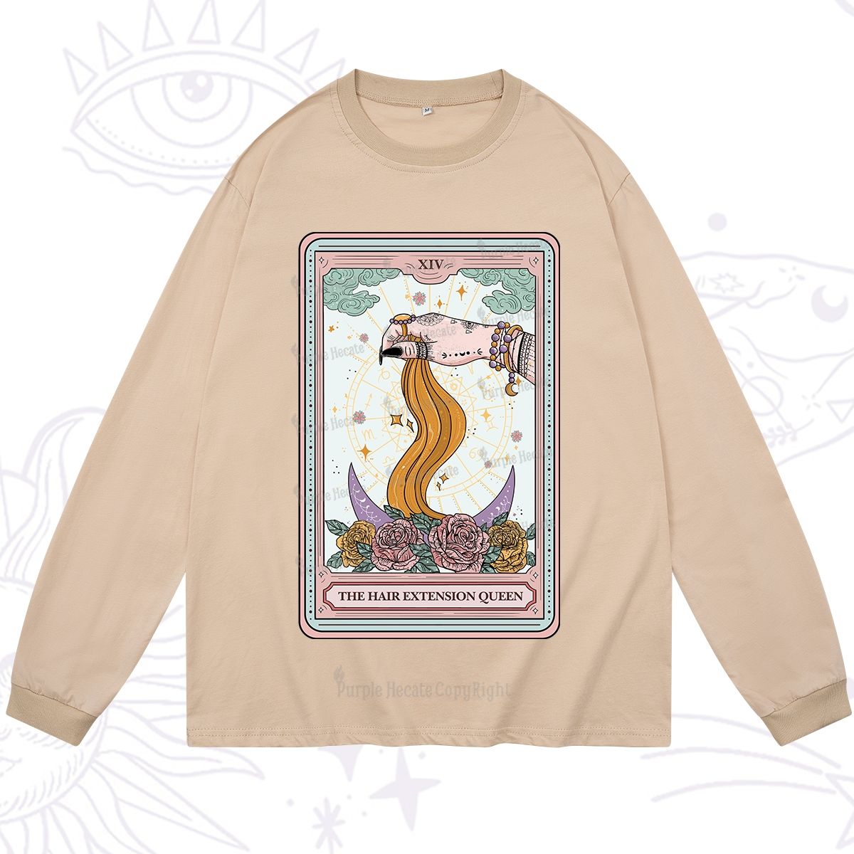 Purplehecate The Hair Extension Queen Tarot Card Long Sleeve T-Shirt