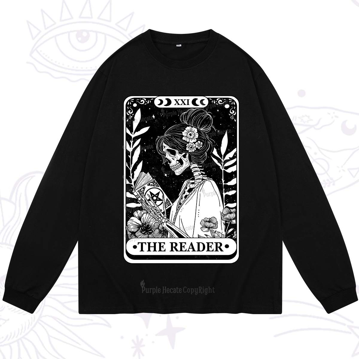 Purplehecate The Reader Skeleton Tarot Long Sleeve T-Shirt