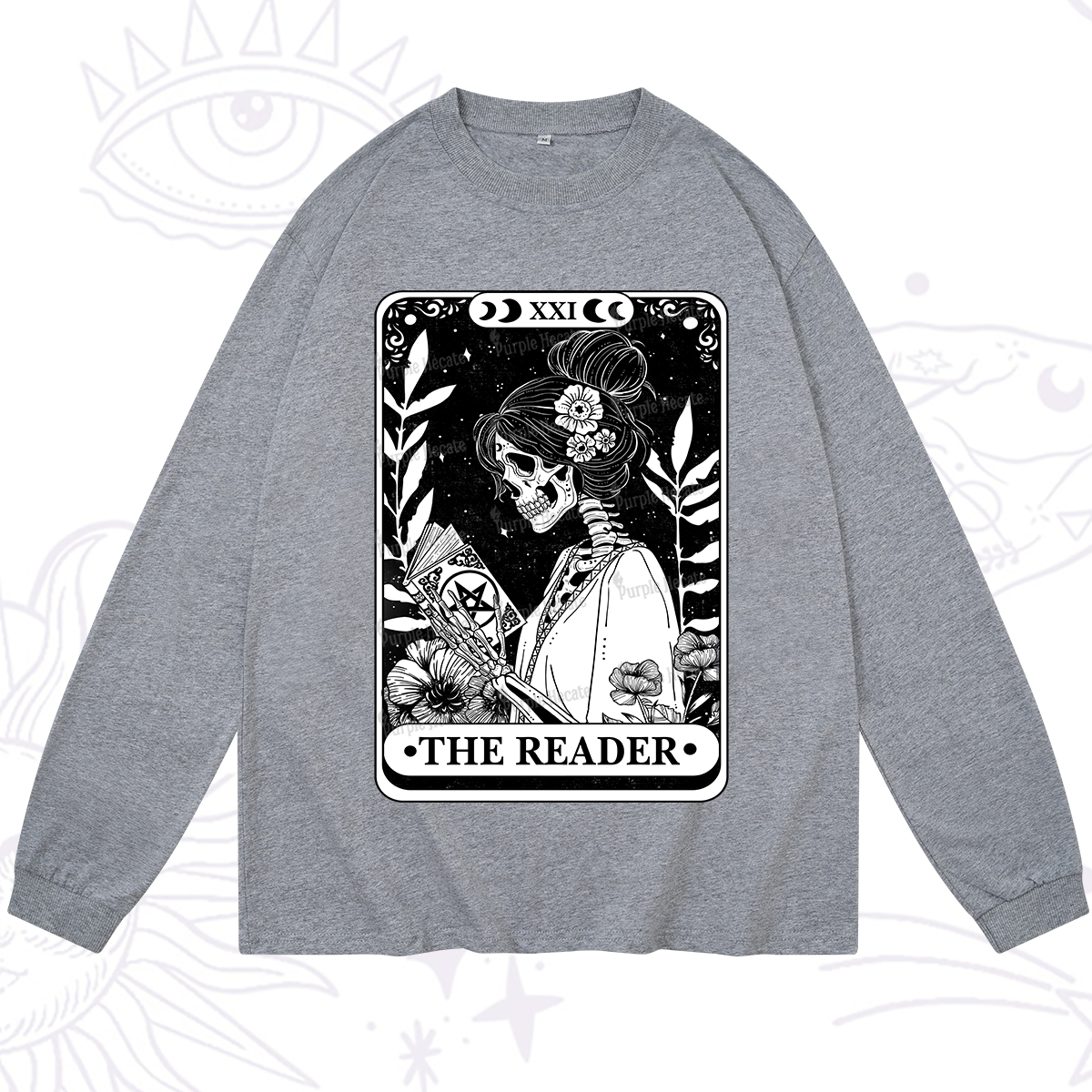 Purplehecate The Reader Skeleton Tarot Long Sleeve T-Shirt