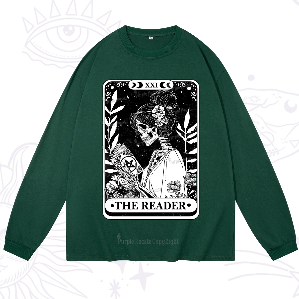 Purplehecate The Reader Skeleton Tarot Long Sleeve T-Shirt