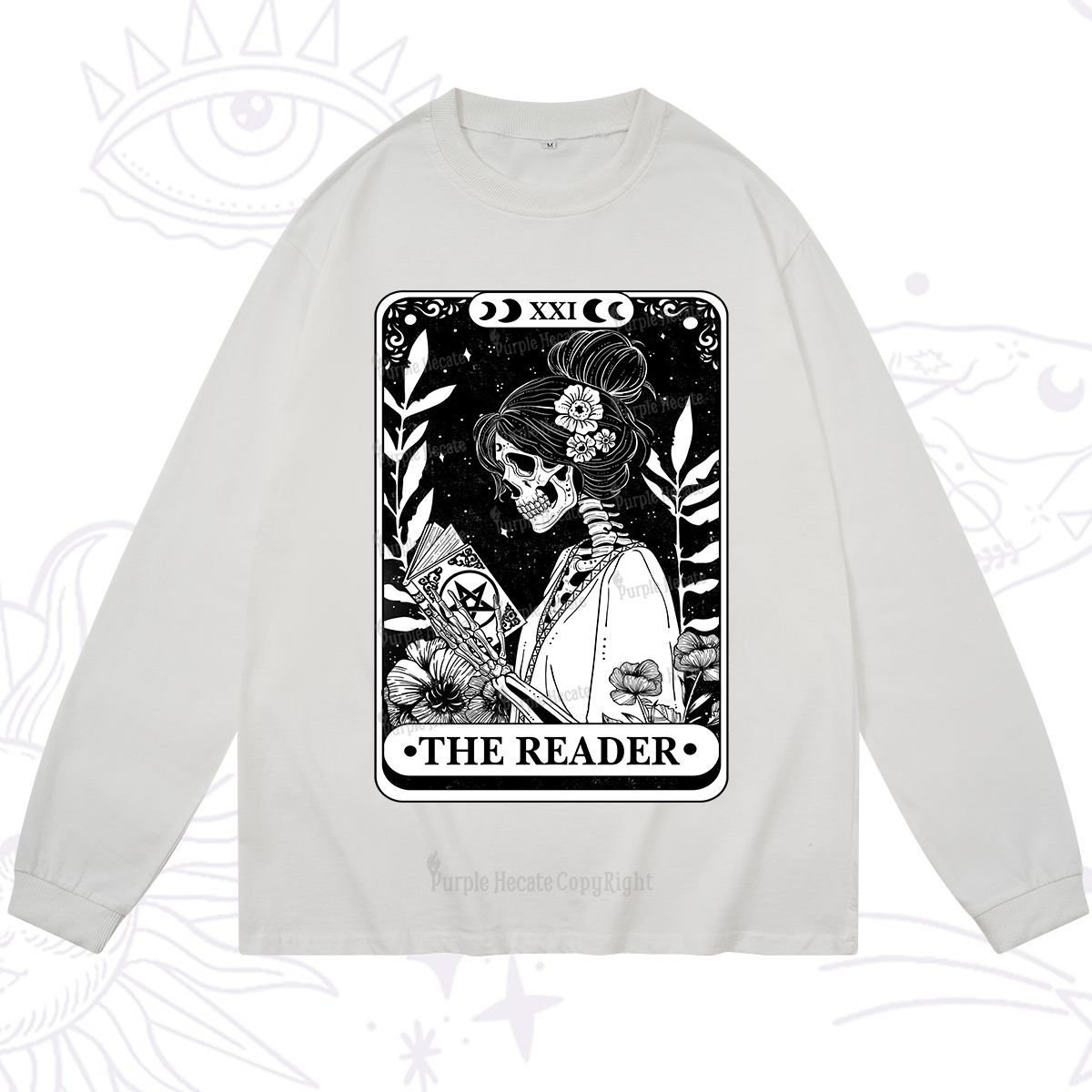 Purplehecate The Reader Skeleton Tarot Long Sleeve T-Shirt