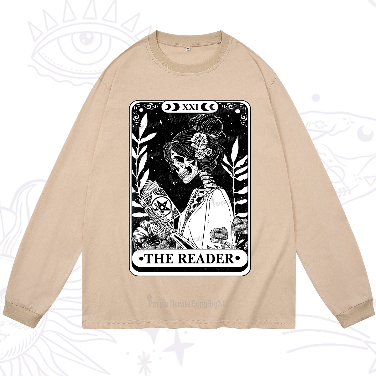 Purplehecate The Reader Skeleton Tarot Long Sleeve T-Shirt