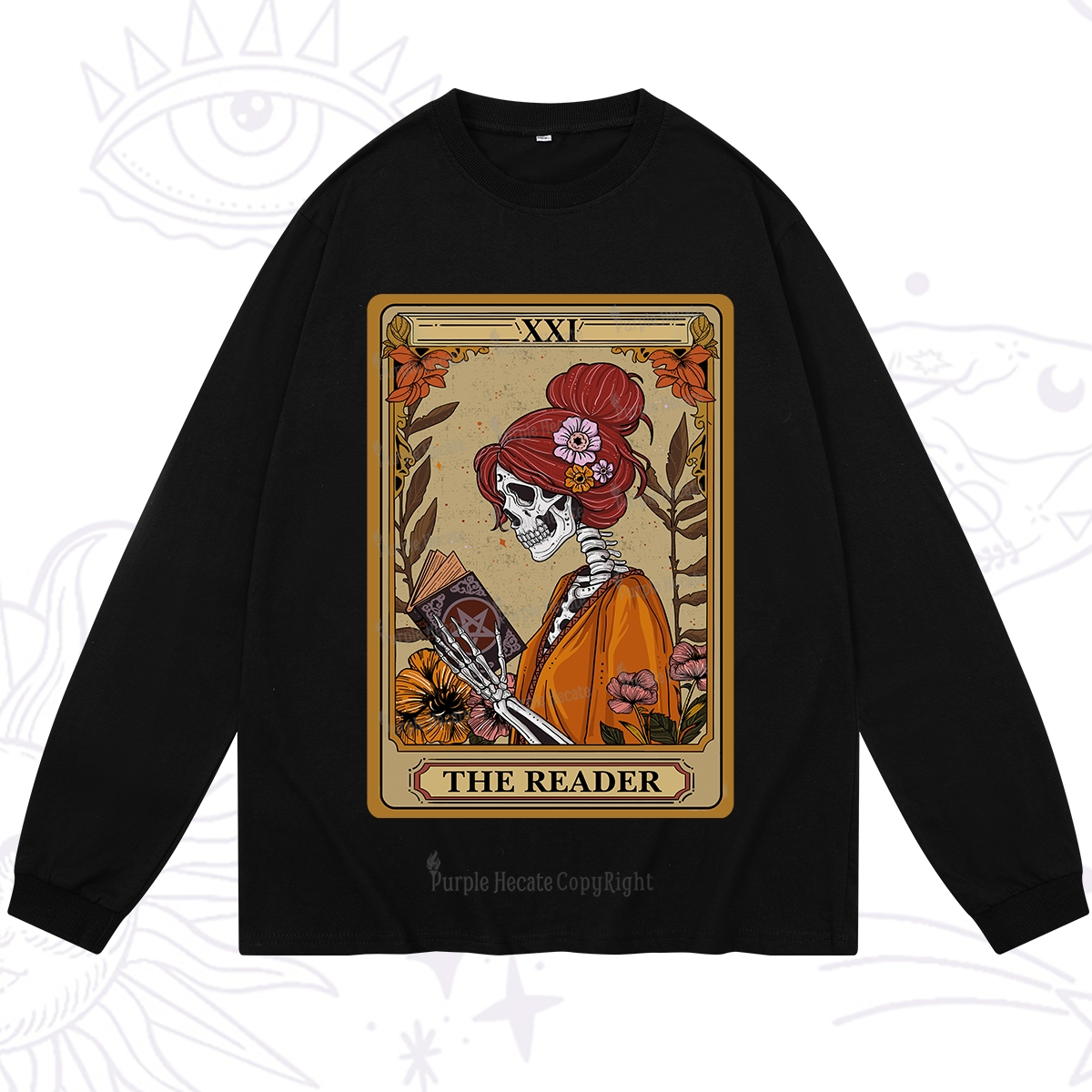 Purplehecate The Reader Tarot Card Skeleton Long Sleeve T-Shirt