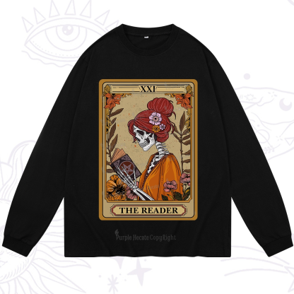 Purplehecate The Reader Tarot Card Skeleton Long Sleeve T-Shirt
