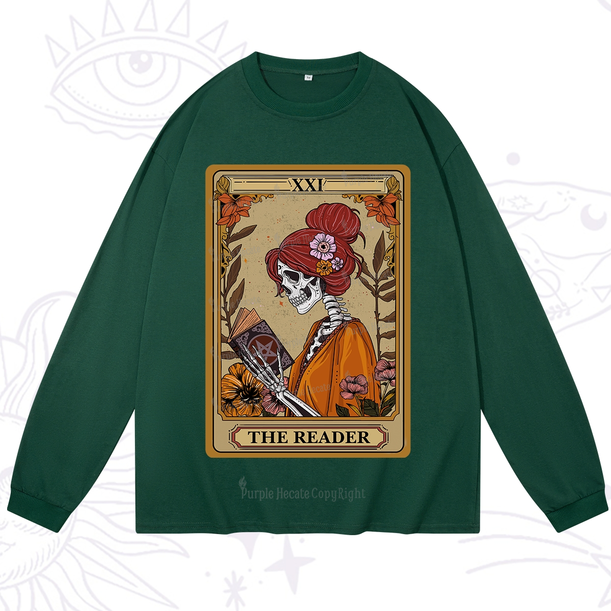 Purplehecate The Reader Tarot Card Skeleton Long Sleeve T-Shirt