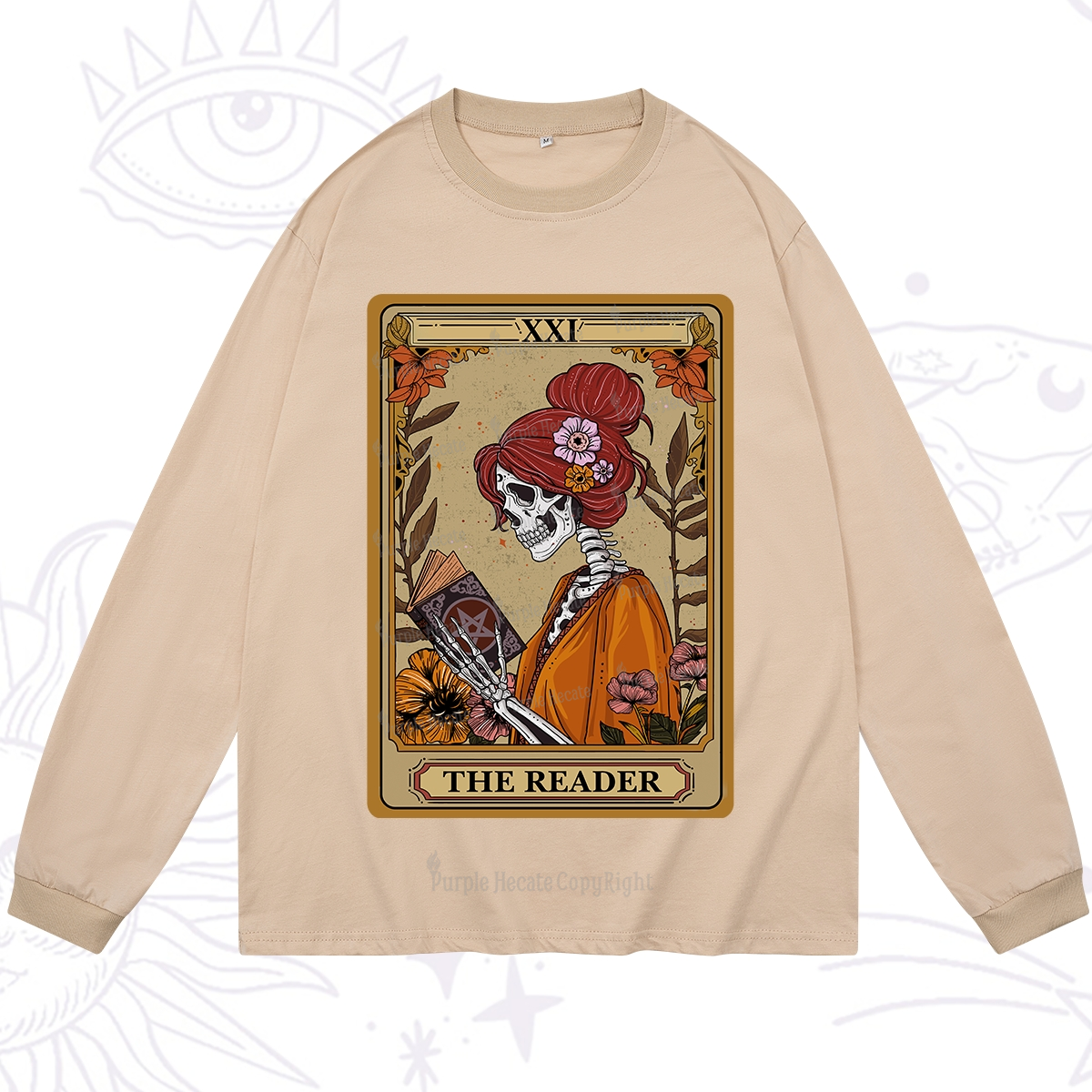 Purplehecate The Reader Tarot Card Skeleton Long Sleeve T-Shirt