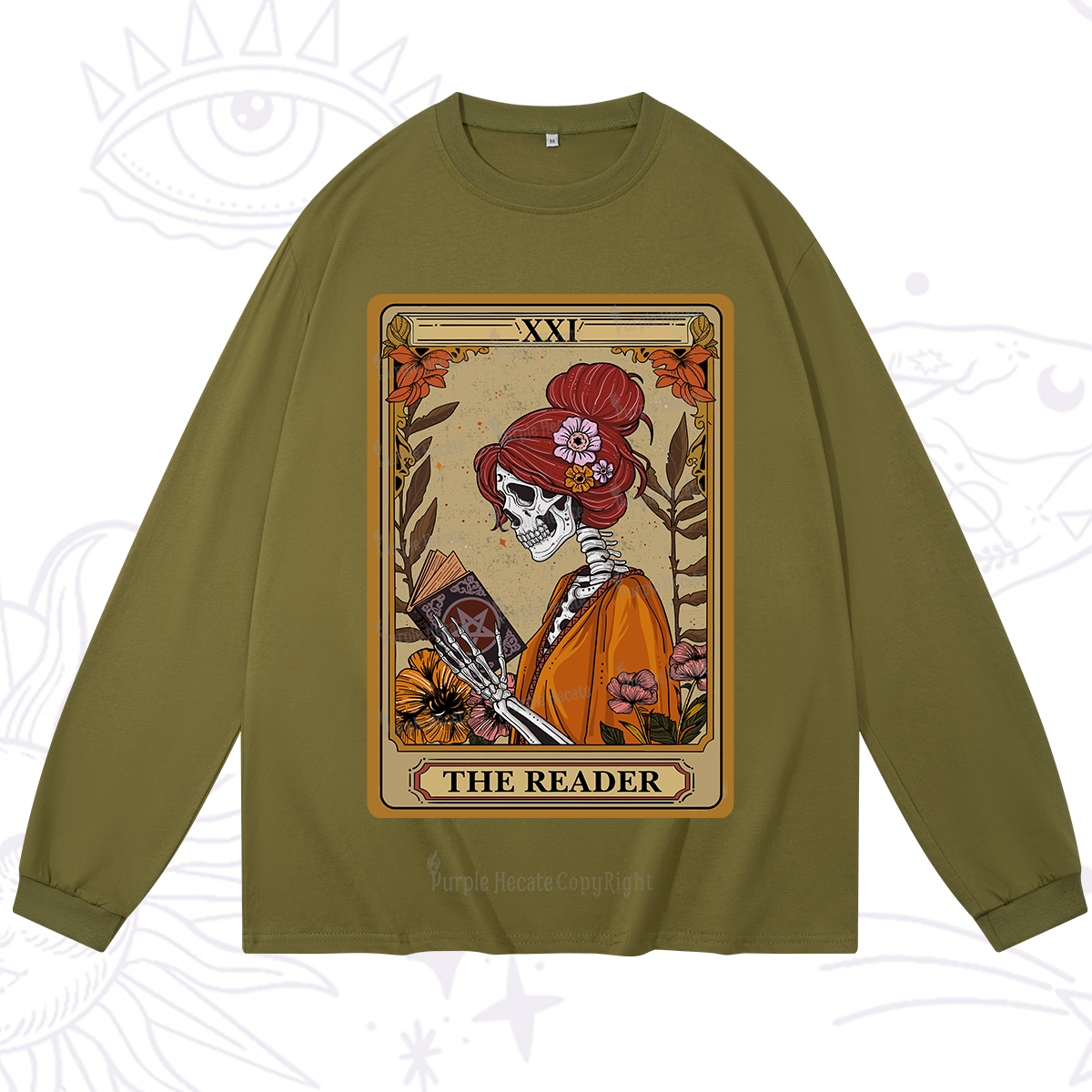 Purplehecate The Reader Tarot Card Skeleton Long Sleeve T-Shirt