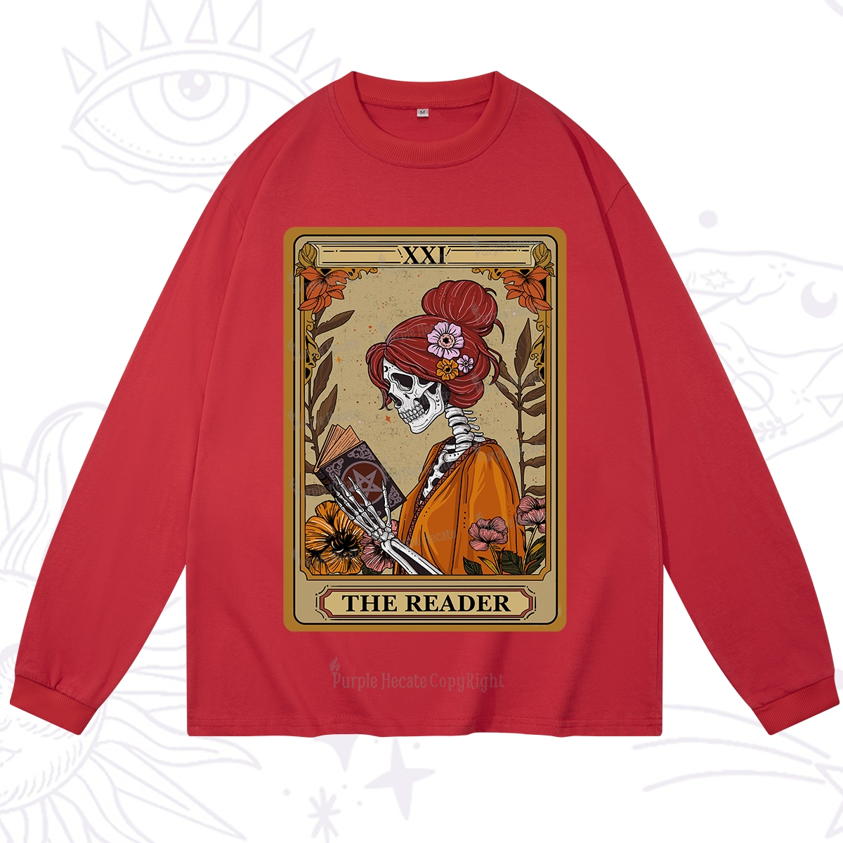 Purplehecate The Reader Tarot Card Skeleton Long Sleeve T-Shirt