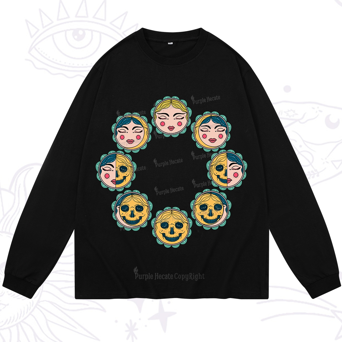 Purplehecate Lunar Skull Cycle Long Sleeve T-Shirt