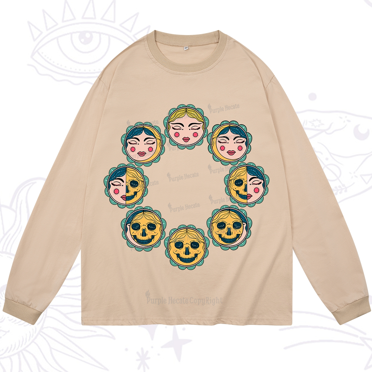 Purplehecate Lunar Skull Cycle Long Sleeve T-Shirt