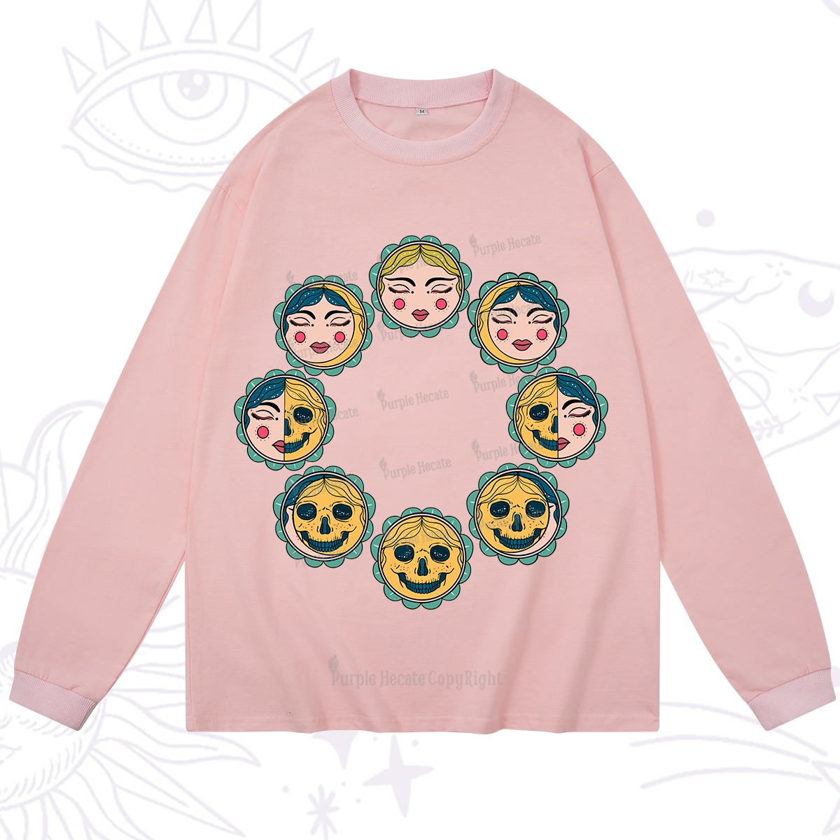 Purplehecate Lunar Skull Cycle Long Sleeve T-Shirt
