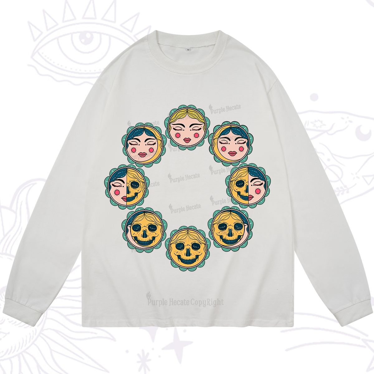 Purplehecate Lunar Skull Cycle Long Sleeve T-Shirt