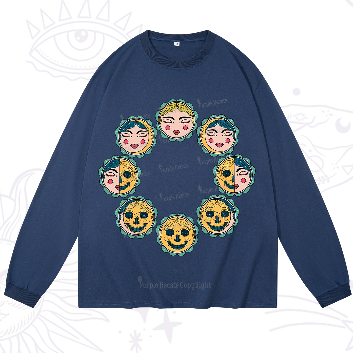 Purplehecate Lunar Skull Cycle Long Sleeve T-Shirt