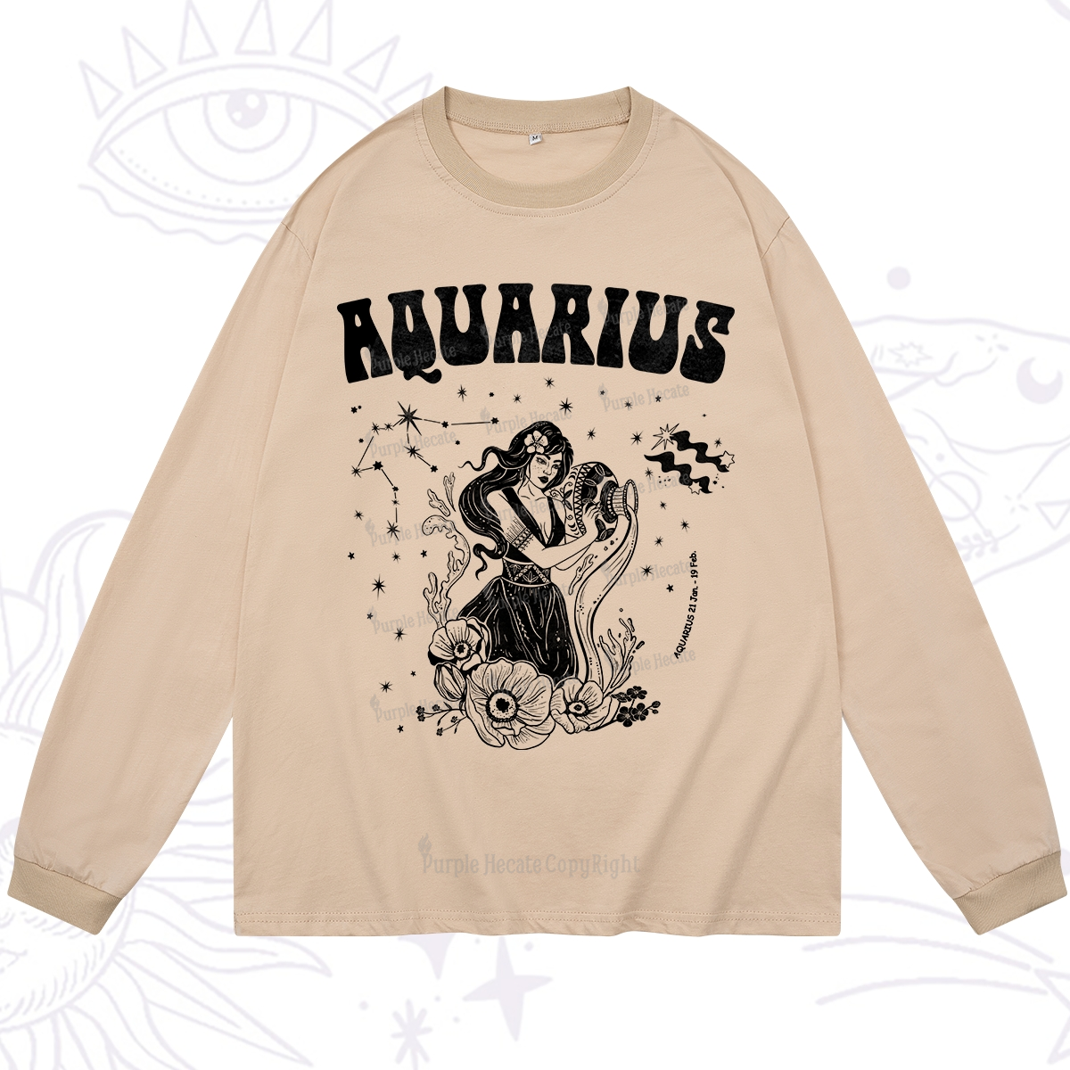 Purplehecate Aquarius Zodiac Glyphs Long Sleeve T-Shirt