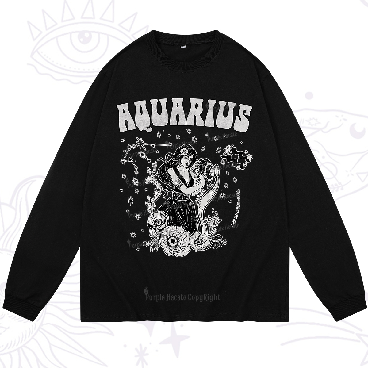 Purplehecate Aquarius Zodiac Glyphs Long Sleeve T-Shirt