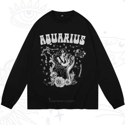 Purplehecate Aquarius Zodiac Glyphs Long Sleeve T-Shirt