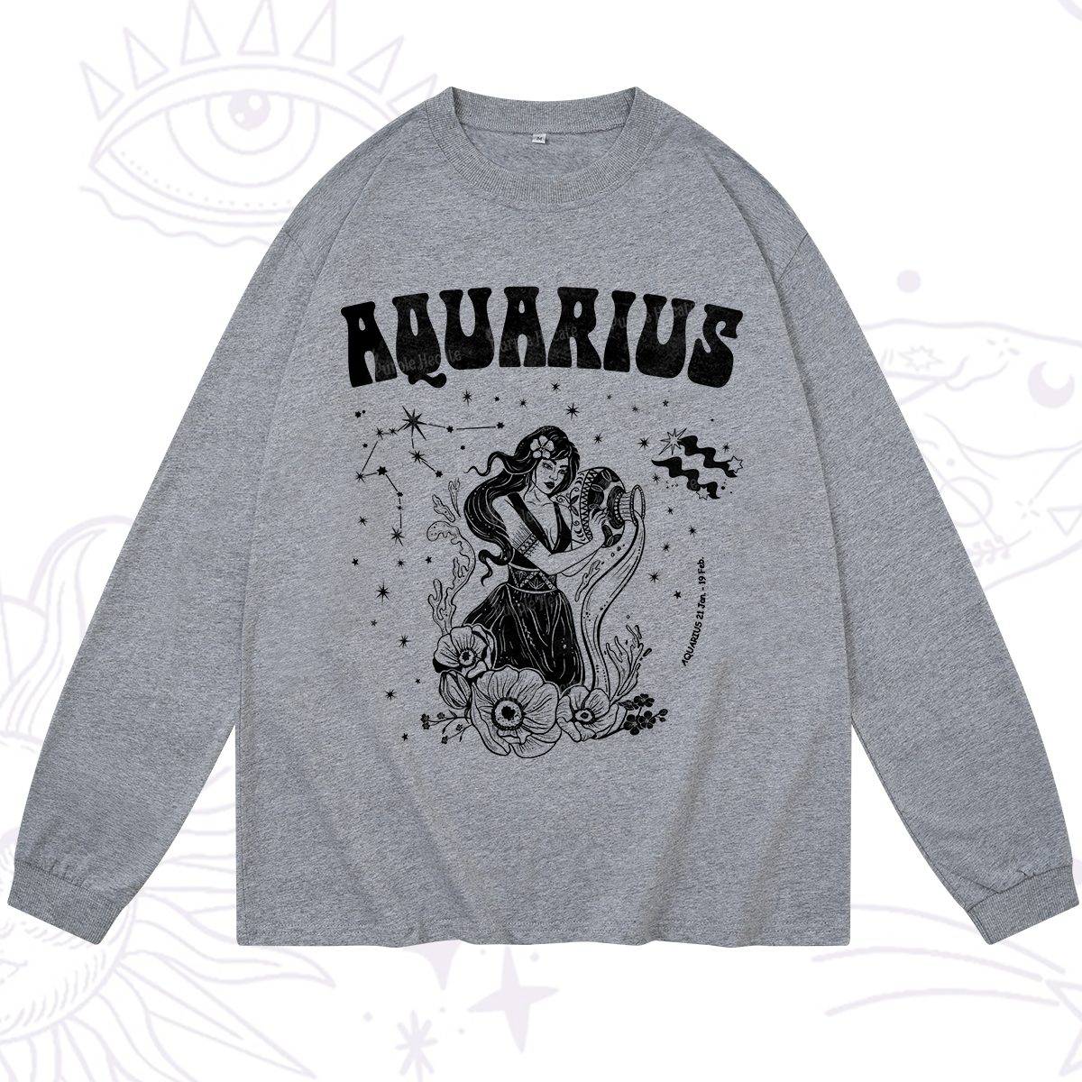 Purplehecate Aquarius Zodiac Glyphs Long Sleeve T-Shirt