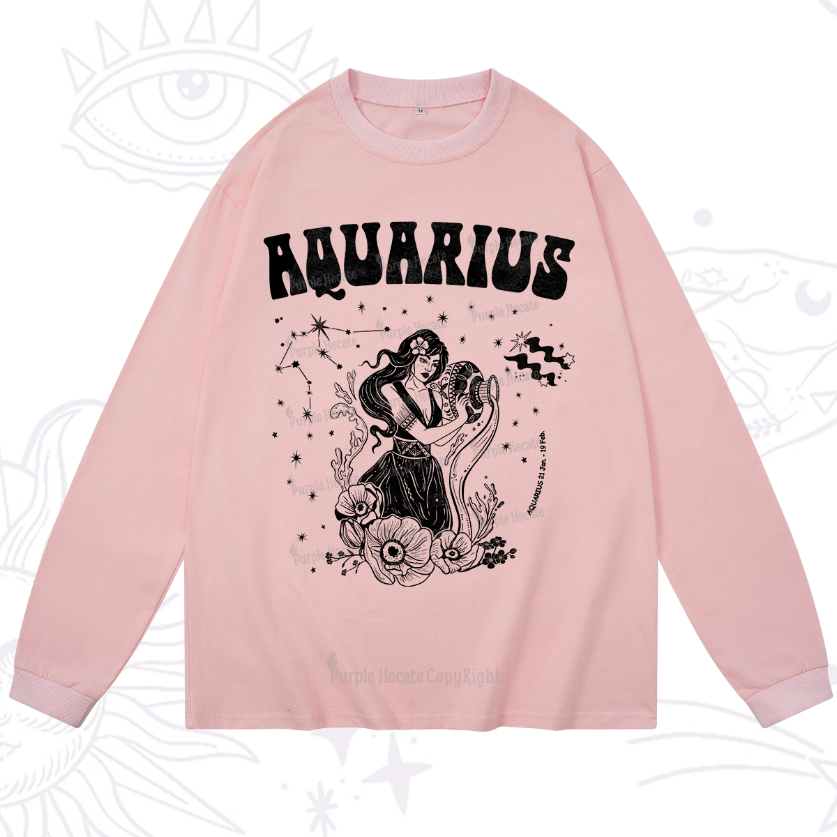 Purplehecate Aquarius Zodiac Glyphs Long Sleeve T-Shirt