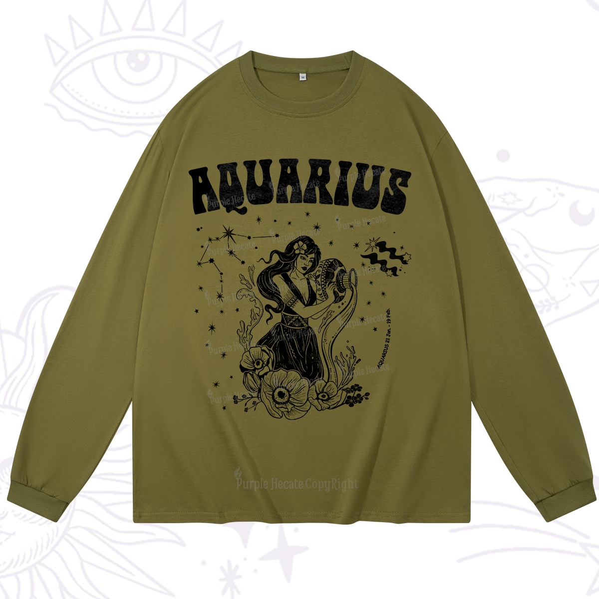 Purplehecate Aquarius Zodiac Glyphs Long Sleeve T-Shirt