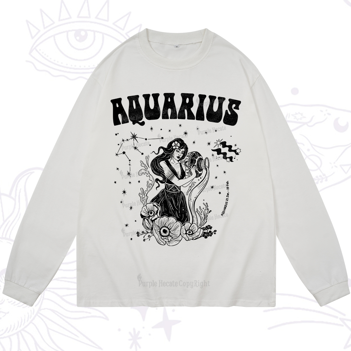 Purplehecate Aquarius Zodiac Glyphs Long Sleeve T-Shirt