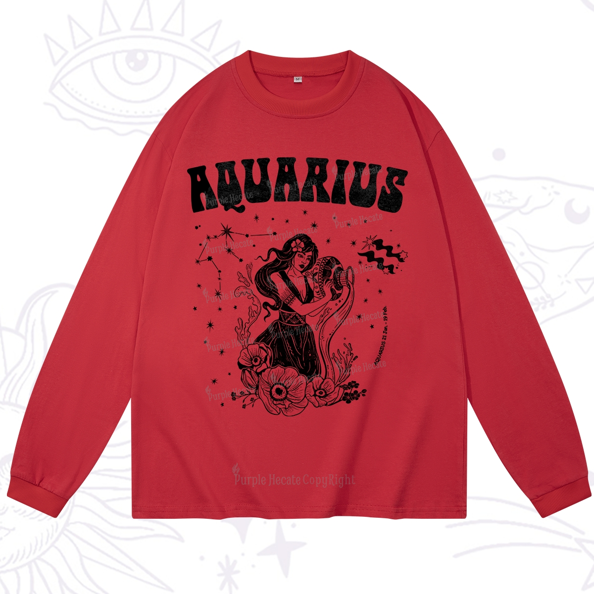 Purplehecate Aquarius Zodiac Glyphs Long Sleeve T-Shirt