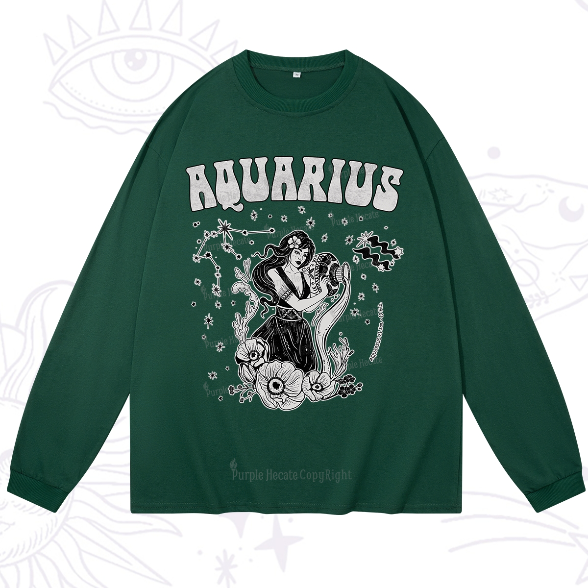 Purplehecate Aquarius Zodiac Glyphs Long Sleeve T-Shirt