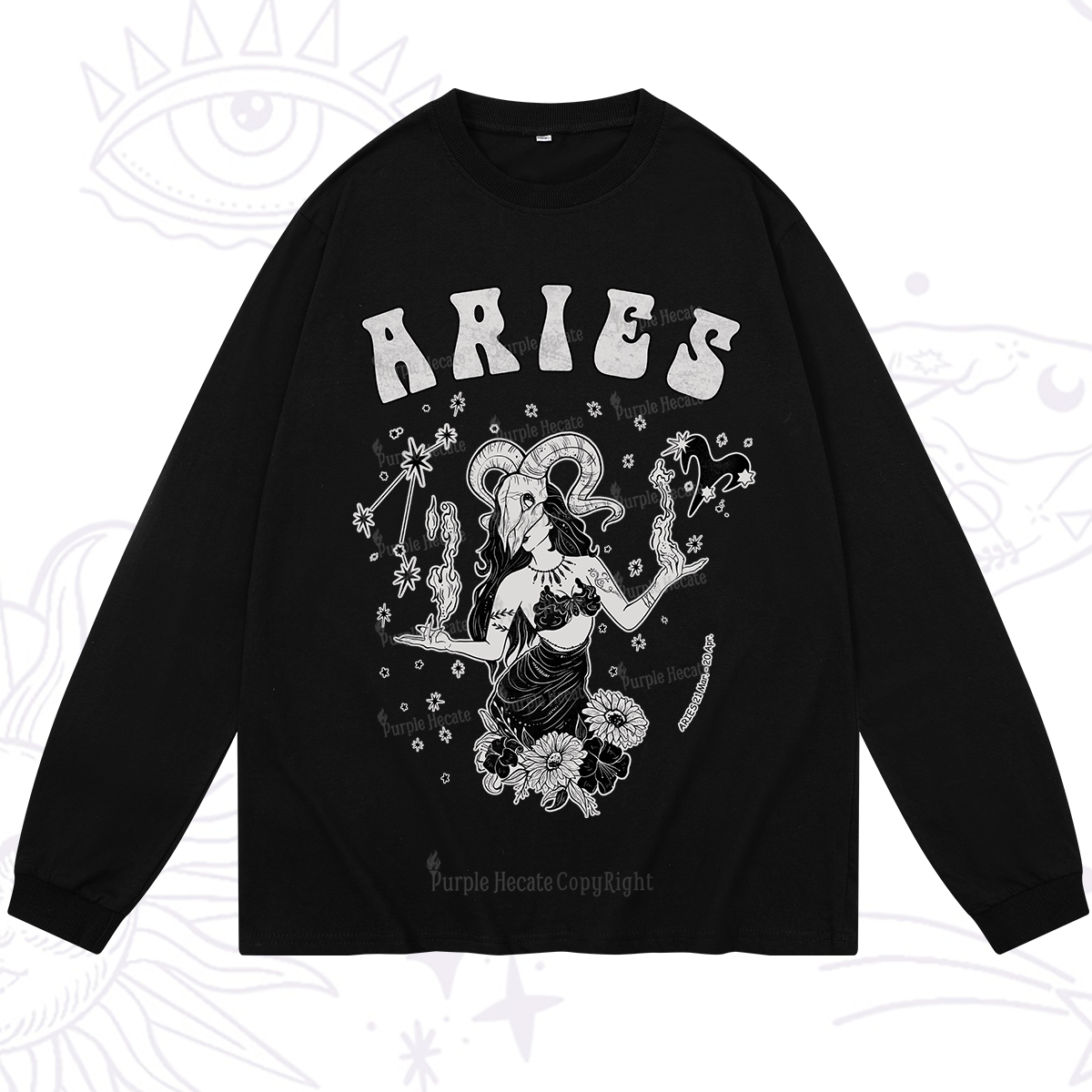 Purplehecate Aries Zodiac Glyphs Long Sleeve T-Shirt