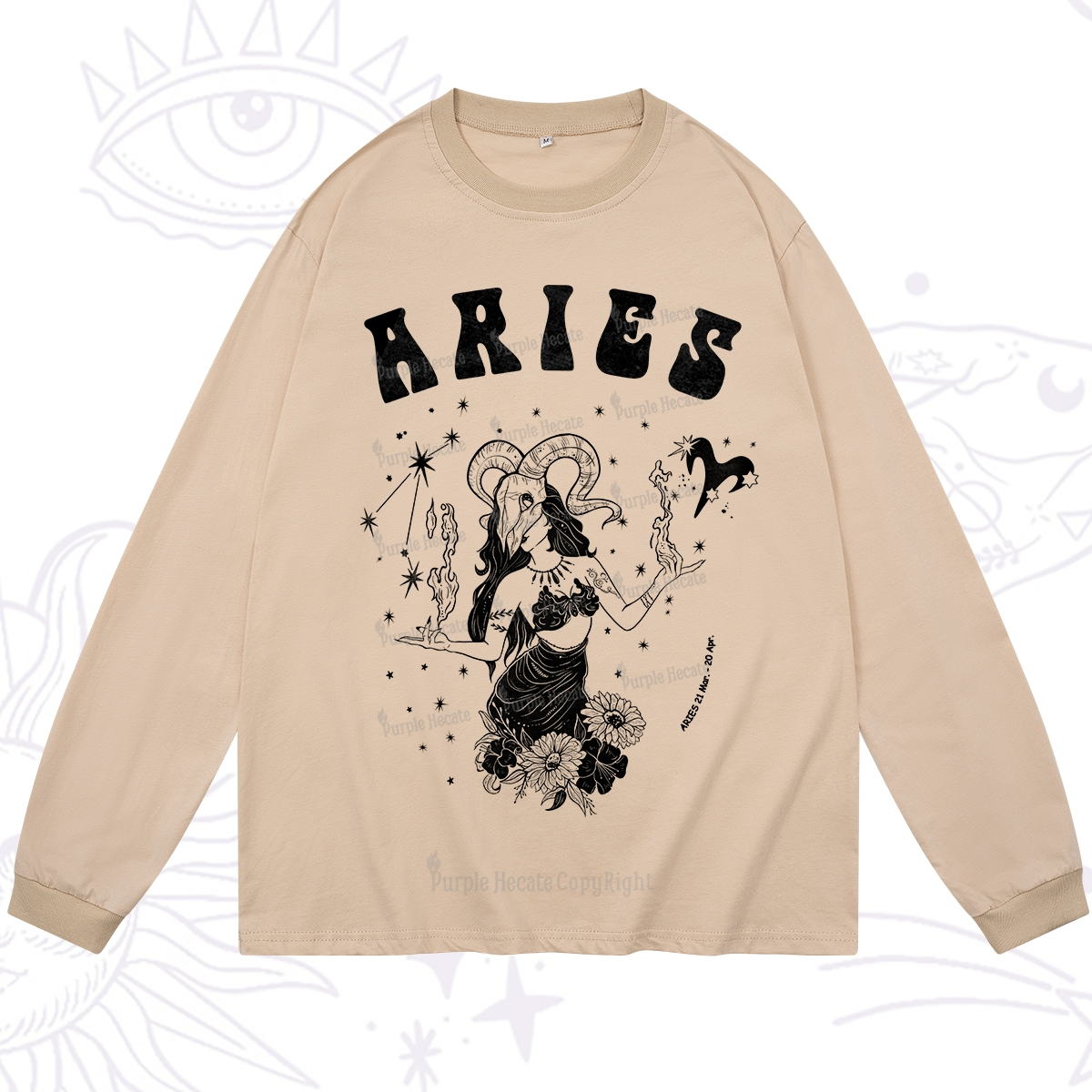 Purplehecate Aries Zodiac Glyphs Long Sleeve T-Shirt