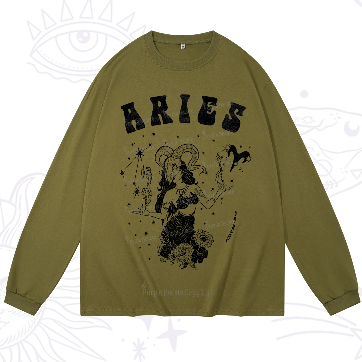 Purplehecate Aries Zodiac Glyphs Long Sleeve T-Shirt