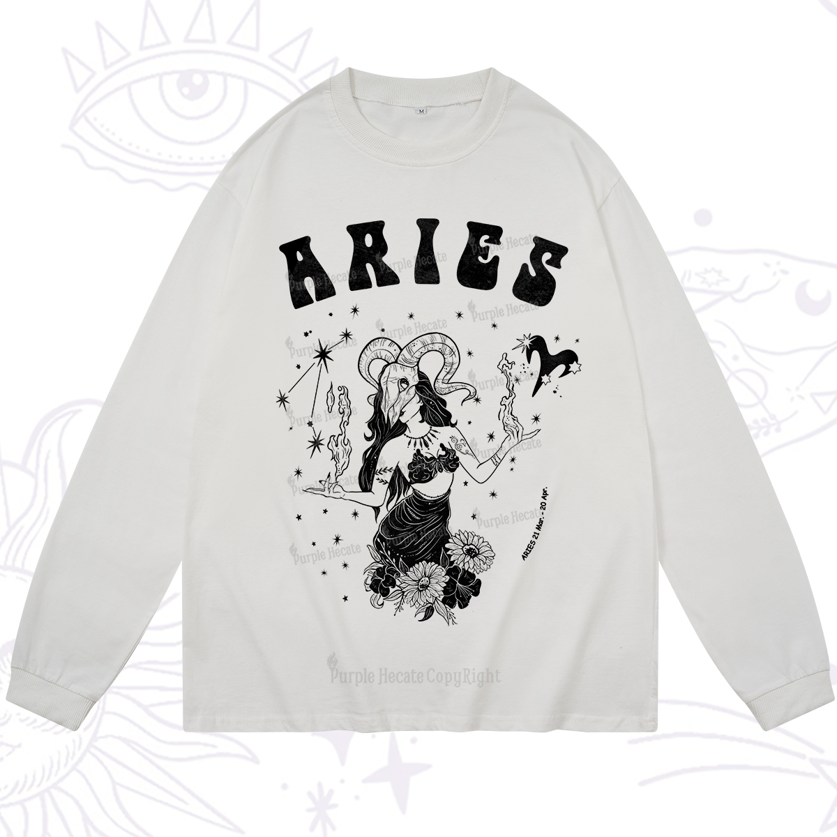 Purplehecate Aries Zodiac Glyphs Long Sleeve T-Shirt